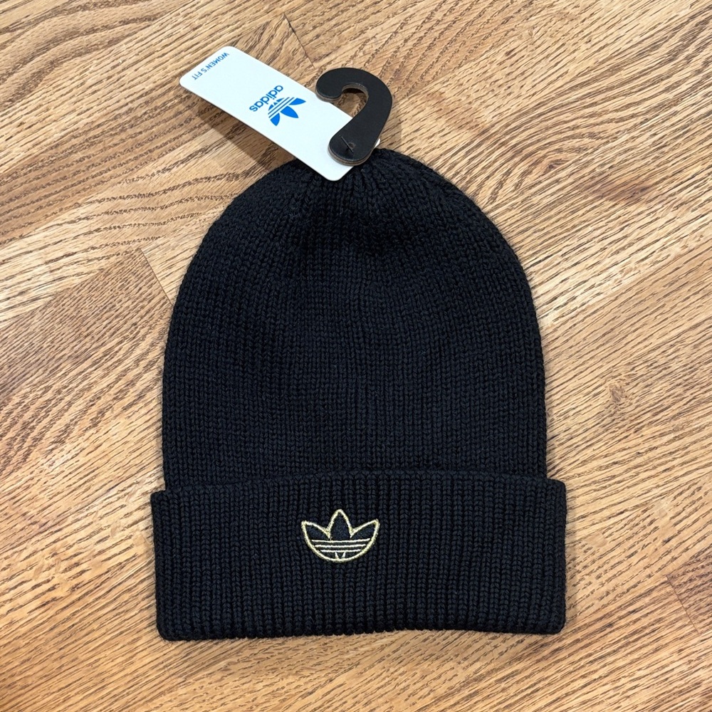 Adidas Black Beanie Hat with Gold Logo